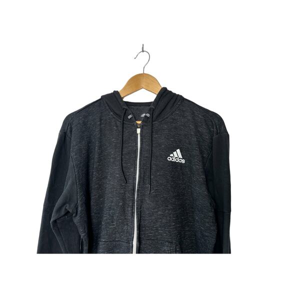 Adidas Heathered Black Full Zip Hooded Sweat Jacket Men's Medium - Picture 2 of 6